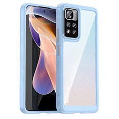 Coque Rebord Contour Silicone et Vitre Transparente Housse Etui J01S pour Xiaomi Poco X4 NFC Bleu