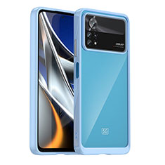 Coque Rebord Contour Silicone et Vitre Transparente Housse Etui J01S pour Xiaomi Poco X4 Pro 5G Bleu Ciel