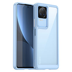 Coque Rebord Contour Silicone et Vitre Transparente Housse Etui J01S pour Xiaomi Redmi K40S 5G Bleu