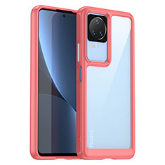 Coque Rebord Contour Silicone et Vitre Transparente Housse Etui J01S pour Xiaomi Redmi K40S 5G Rouge