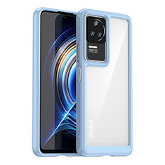 Coque Rebord Contour Silicone et Vitre Transparente Housse Etui J01S pour Xiaomi Redmi K50 5G Bleu Ciel