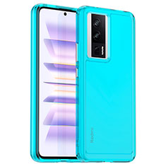 Coque Rebord Contour Silicone et Vitre Transparente Housse Etui J01S pour Xiaomi Redmi K60 5G Bleu Ciel