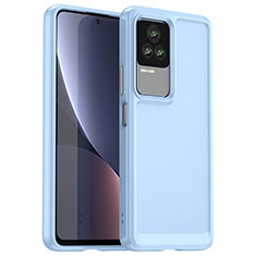 Coque Rebord Contour Silicone et Vitre Transparente Housse Etui J01S pour Xiaomi Redmi K60E 5G Bleu Ciel