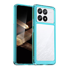 Coque Rebord Contour Silicone et Vitre Transparente Housse Etui J01S pour Xiaomi Redmi K70 Pro 5G Cyan