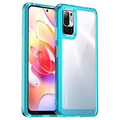 Coque Rebord Contour Silicone et Vitre Transparente Housse Etui J01S pour Xiaomi Redmi Note 10 5G Cyan