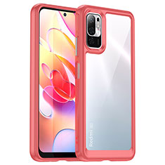 Coque Rebord Contour Silicone et Vitre Transparente Housse Etui J01S pour Xiaomi Redmi Note 10 5G Rouge