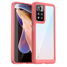 Coque Rebord Contour Silicone et Vitre Transparente Housse Etui J01S pour Xiaomi Redmi Note 11 Pro+ Plus 5G Rouge