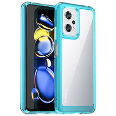 Coque Rebord Contour Silicone et Vitre Transparente Housse Etui J01S pour Xiaomi Redmi Note 11T Pro+ Plus 5G Bleu Ciel