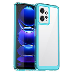 Coque Rebord Contour Silicone et Vitre Transparente Housse Etui J01S pour Xiaomi Redmi Note 12 4G Cyan