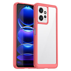 Coque Rebord Contour Silicone et Vitre Transparente Housse Etui J01S pour Xiaomi Redmi Note 12 4G Rouge