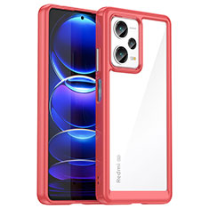 Coque Rebord Contour Silicone et Vitre Transparente Housse Etui J01S pour Xiaomi Redmi Note 12 Explorer Rouge