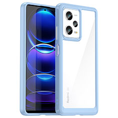 Coque Rebord Contour Silicone et Vitre Transparente Housse Etui J01S pour Xiaomi Redmi Note 12 Pro 5G Bleu