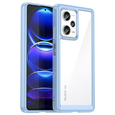 Coque Rebord Contour Silicone et Vitre Transparente Housse Etui J01S pour Xiaomi Redmi Note 12 Pro+ Plus 5G Bleu