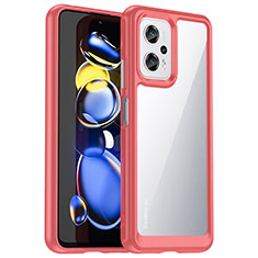 Coque Rebord Contour Silicone et Vitre Transparente Housse Etui J01S pour Xiaomi Redmi Note 12T Pro 5G Rouge