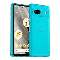 Coque Rebord Contour Silicone et Vitre Transparente Housse Etui J02S pour Google Pixel 7a 5G Bleu