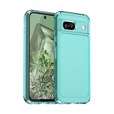 Coque Rebord Contour Silicone et Vitre Transparente Housse Etui J02S pour Google Pixel 8a 5G Bleu