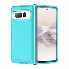 Coque Rebord Contour Silicone et Vitre Transparente Housse Etui J02S pour Google Pixel Fold 5G Bleu