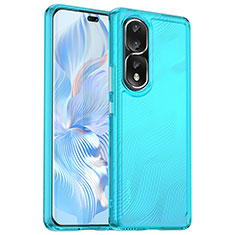 Coque Rebord Contour Silicone et Vitre Transparente Housse Etui J02S pour Huawei Honor 80 Pro Flat 5G Bleu