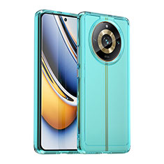 Coque Rebord Contour Silicone et Vitre Transparente Housse Etui J02S pour Realme 11 Pro+ Plus 5G Bleu