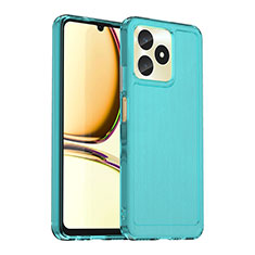 Coque Rebord Contour Silicone et Vitre Transparente Housse Etui J02S pour Realme C51 Bleu