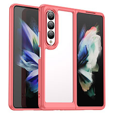 Coque Rebord Contour Silicone et Vitre Transparente Housse Etui J02S pour Samsung Galaxy Z Fold3 5G Rouge