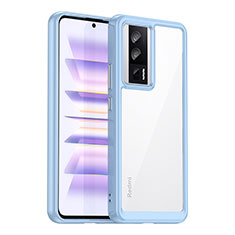 Coque Rebord Contour Silicone et Vitre Transparente Housse Etui J02S pour Xiaomi Poco F5 Pro 5G Bleu