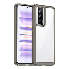 Coque Rebord Contour Silicone et Vitre Transparente Housse Etui J02S pour Xiaomi Poco F5 Pro 5G Gris Fonce