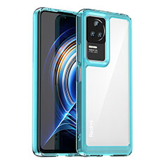 Coque Rebord Contour Silicone et Vitre Transparente Housse Etui J02S pour Xiaomi Redmi K50 5G Bleu Ciel