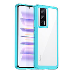 Coque Rebord Contour Silicone et Vitre Transparente Housse Etui J02S pour Xiaomi Redmi K60 5G Cyan