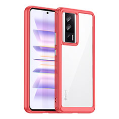 Coque Rebord Contour Silicone et Vitre Transparente Housse Etui J02S pour Xiaomi Redmi K60 5G Rouge