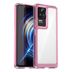 Coque Rebord Contour Silicone et Vitre Transparente Housse Etui J02S pour Xiaomi Redmi K60E 5G Rose Rouge