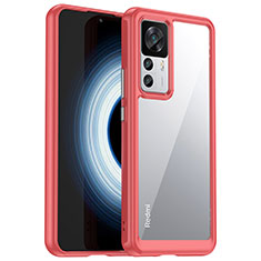 Coque Rebord Contour Silicone et Vitre Transparente Housse Etui J04S pour Xiaomi Redmi K50 Ultra 5G Rouge