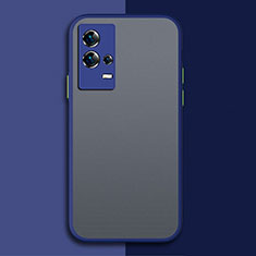 Coque Rebord Contour Silicone et Vitre Transparente Housse Etui M01 pour Vivo iQOO 8 5G Bleu