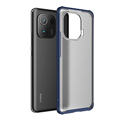 Coque Rebord Contour Silicone et Vitre Transparente Housse Etui M01 pour Xiaomi Mi 11 Pro 5G Bleu