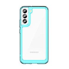 Coque Rebord Contour Silicone et Vitre Transparente Housse Etui M03 pour Samsung Galaxy S21 Plus 5G Cyan