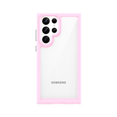 Coque Rebord Contour Silicone et Vitre Transparente Housse Etui M03 pour Samsung Galaxy S21 Ultra 5G Rose