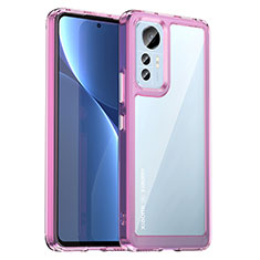 Coque Rebord Contour Silicone et Vitre Transparente Housse Etui M06 pour Xiaomi Mi 12 Lite 5G Rose Rouge