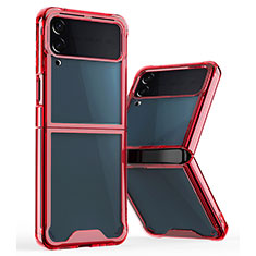 Coque Rebord Contour Silicone et Vitre Transparente Housse Etui P01 pour Samsung Galaxy Z Flip4 5G Rouge