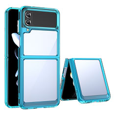 Coque Rebord Contour Silicone et Vitre Transparente Housse Etui pour Samsung Galaxy Z Flip3 5G Cyan