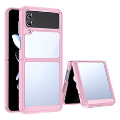 Coque Rebord Contour Silicone et Vitre Transparente Housse Etui pour Samsung Galaxy Z Flip3 5G Rose