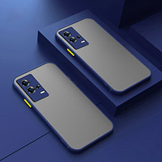 Coque Rebord Contour Silicone et Vitre Transparente Housse Etui pour Vivo iQOO 8 5G Bleu
