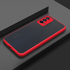 Coque Rebord Contour Silicone et Vitre Transparente Housse Etui pour Vivo iQOO Z5 5G Rouge