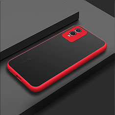 Coque Rebord Contour Silicone et Vitre Transparente Housse Etui pour Vivo Y74s 5G Rouge