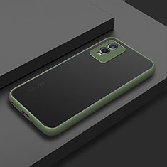 Coque Rebord Contour Silicone et Vitre Transparente Housse Etui pour Vivo Y74s 5G Vert Armee