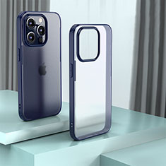 Coque Rebord Contour Silicone et Vitre Transparente Housse Etui QC1 pour Apple iPhone 14 Pro Bleu