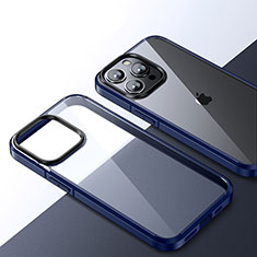 Coque Rebord Contour Silicone et Vitre Transparente Housse Etui QC2 pour Apple iPhone 14 Pro Max Bleu