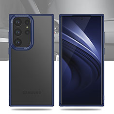 Coque Rebord Contour Silicone et Vitre Transparente Housse Etui WL1 pour Samsung Galaxy S22 Ultra 5G Bleu