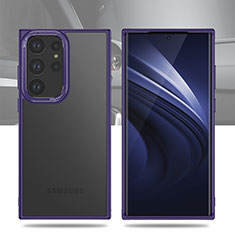 Coque Rebord Contour Silicone et Vitre Transparente Housse Etui WL1 pour Samsung Galaxy S22 Ultra 5G Violet