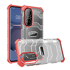 Coque Rebord Contour Silicone et Vitre Transparente Housse Etui WL3 pour Huawei P50 Pro Rouge