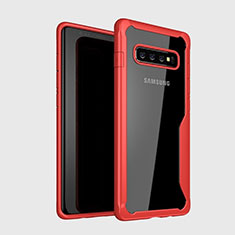 Coque Rebord Contour Silicone et Vitre Transparente Miroir Housse Etui H01 pour Samsung Galaxy S10 Rouge